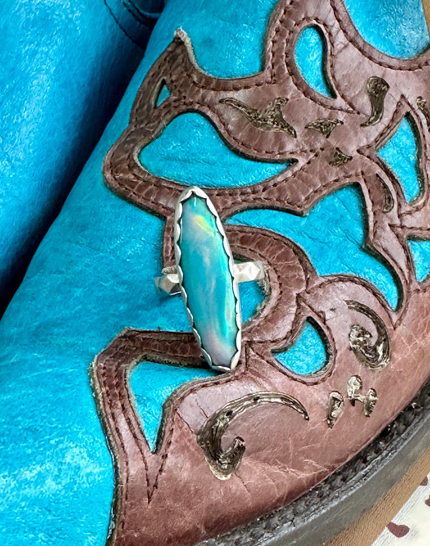 Sky Blue Aurora Opal Ring