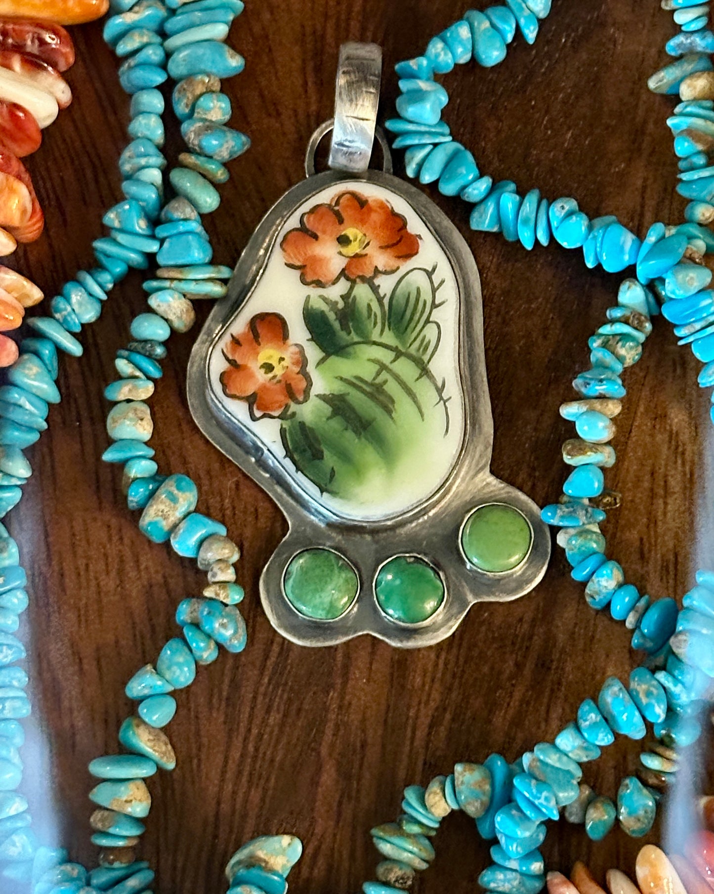 Cactus Flower and Turquoise Pendant