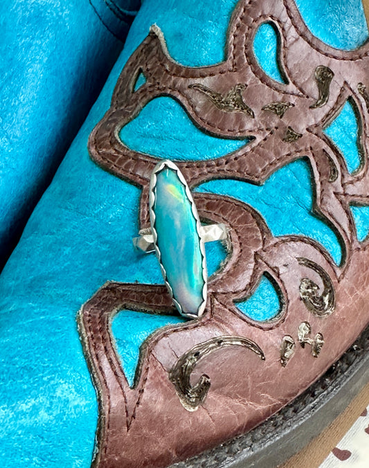 Sky Blue Aurora Opal Ring
