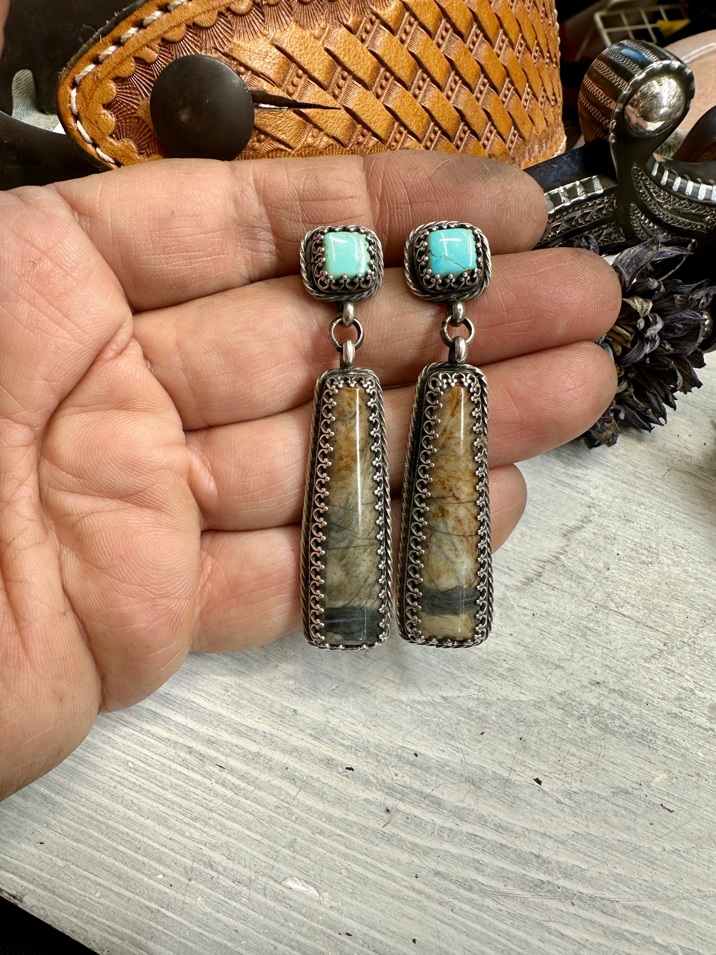 Turquoise and Picasso  Jasper Earrings