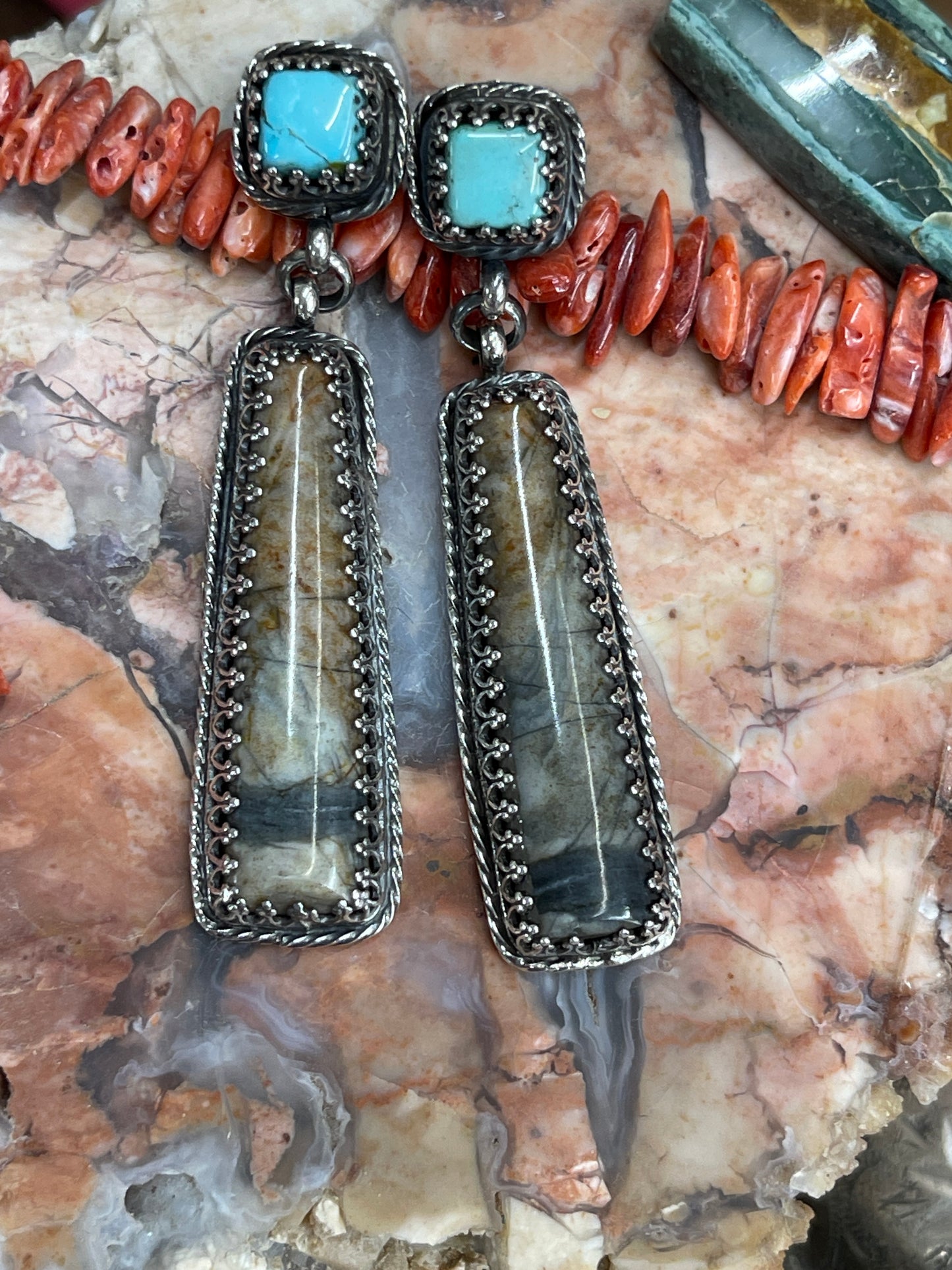 Turquoise and Picasso Jasper Earrings