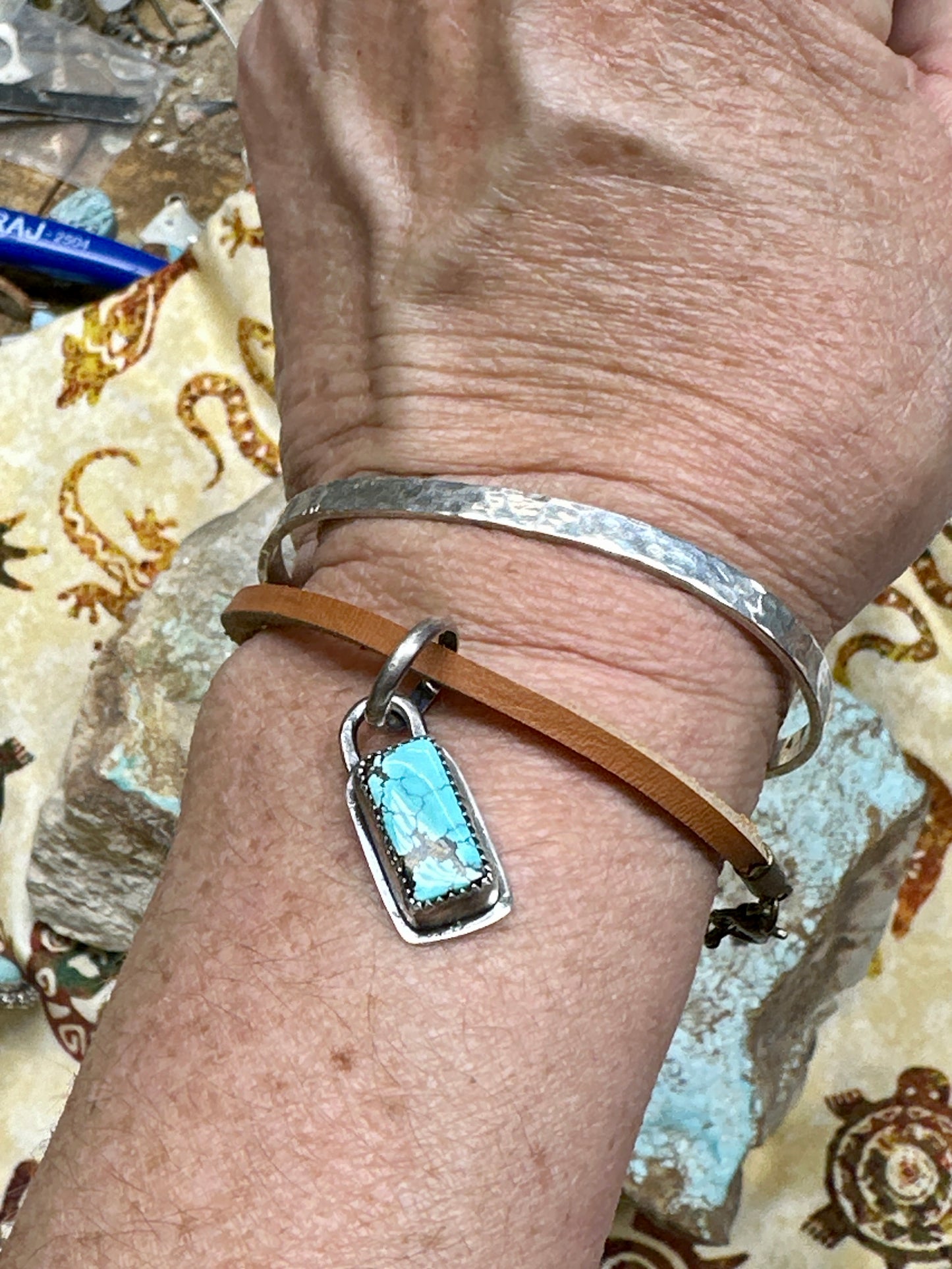 Kingman Turquoise Leather Bracelet